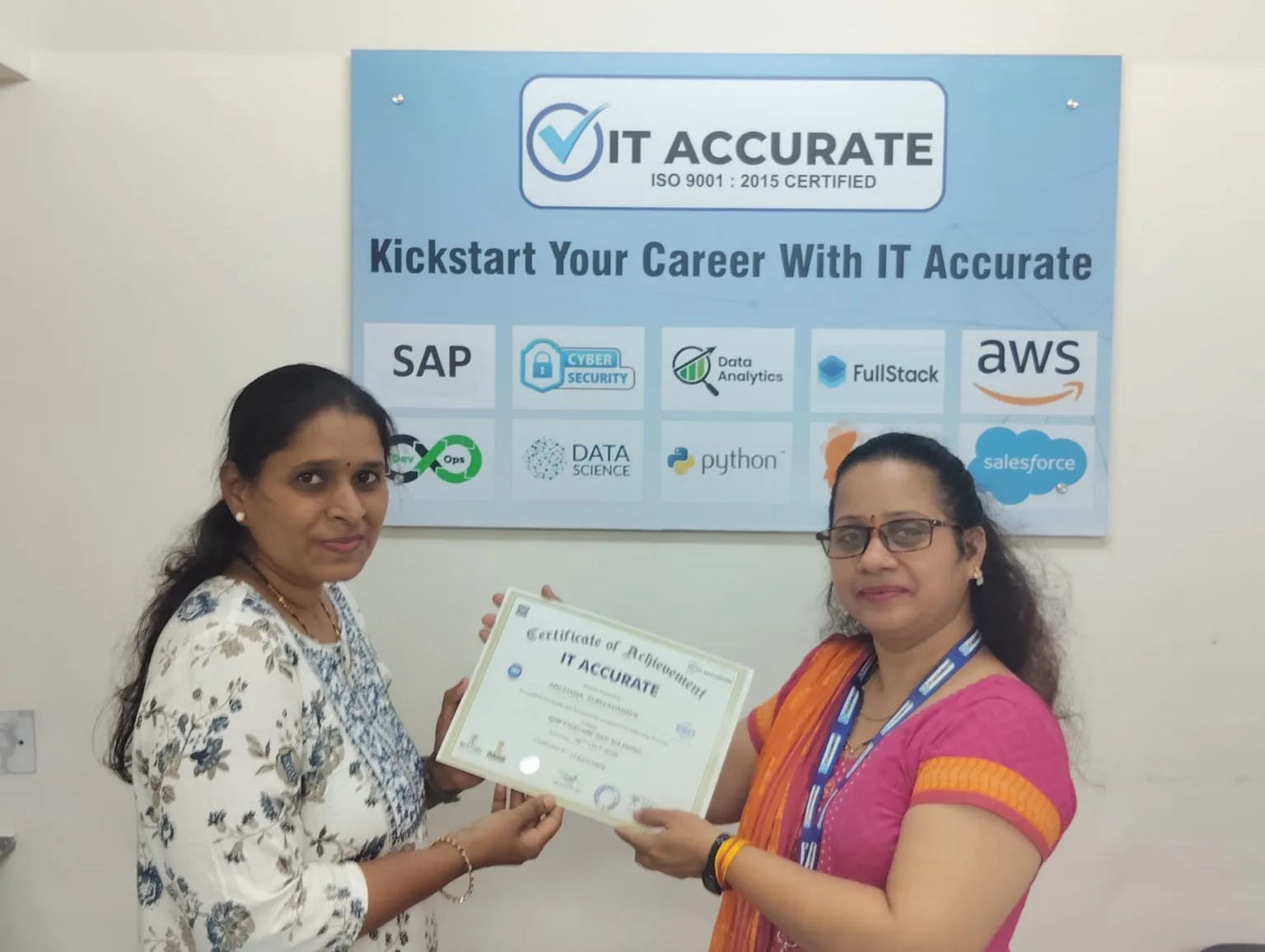 Certificate presentation at the IT Accurate Kalyan centre